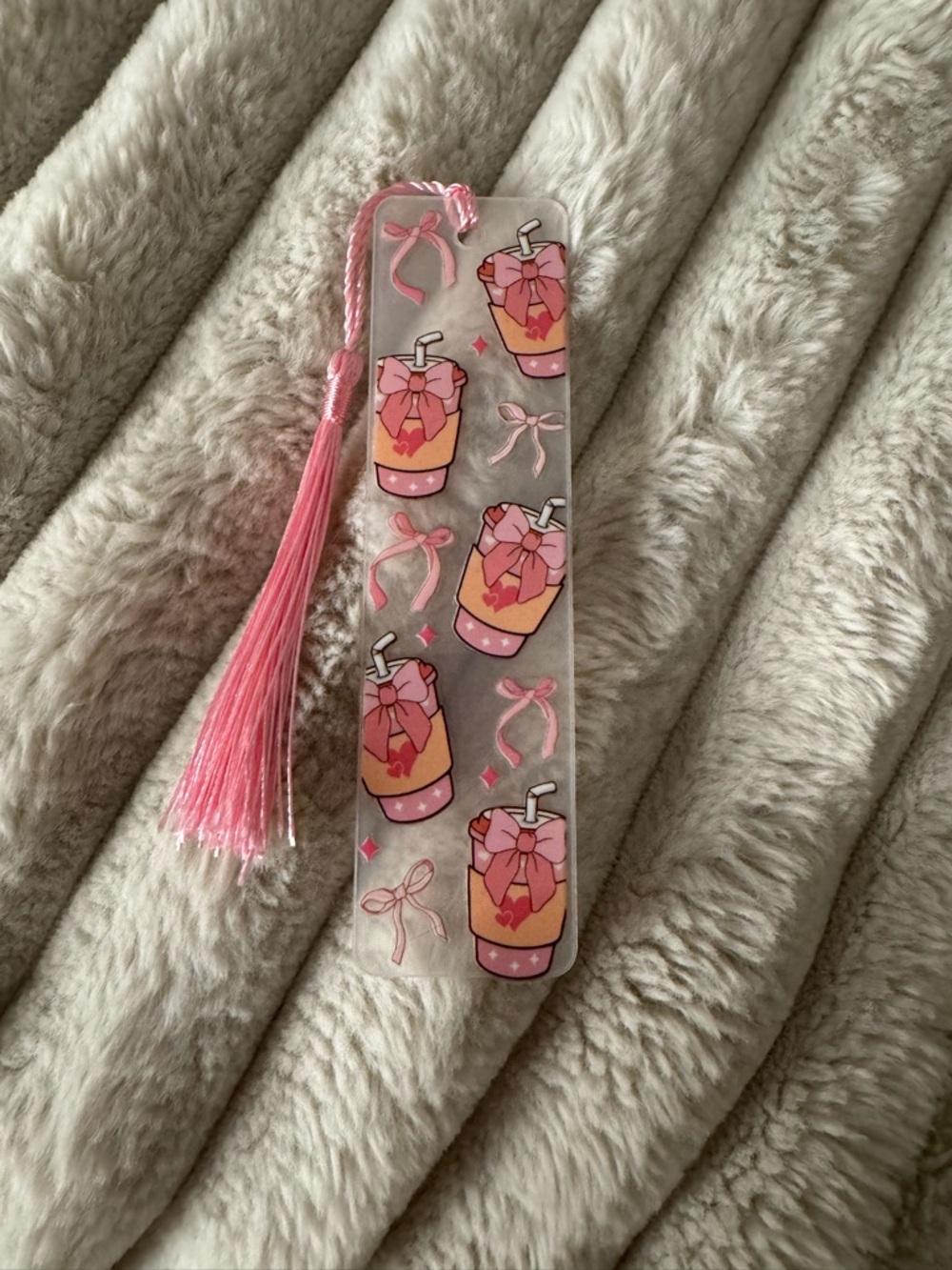 Pink Bubble Tea Acrylic Bookmark with Tassel